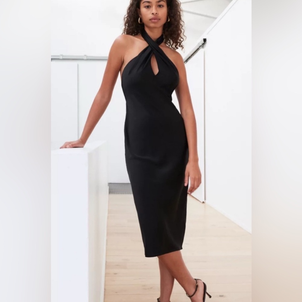 Babaton PURPLE Satin Halter Midi Dress